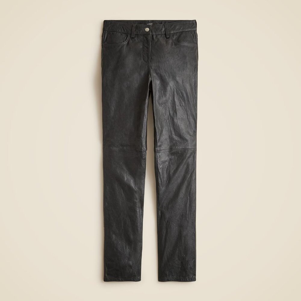 NWT J.Crew Collection Straight-leg Leather Pant in Black Heavyweight Relaxed 14
